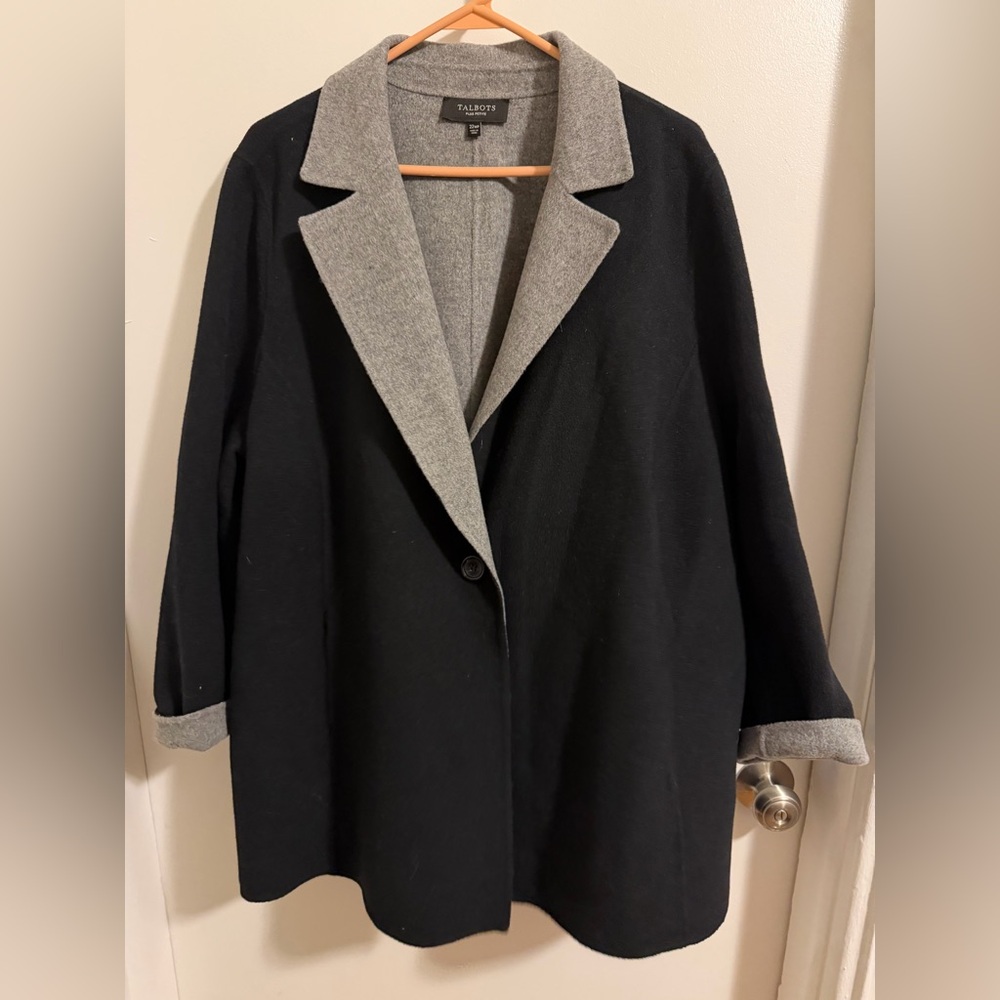 Talbots Women's Plus Petite Black and Gray Wool Coat